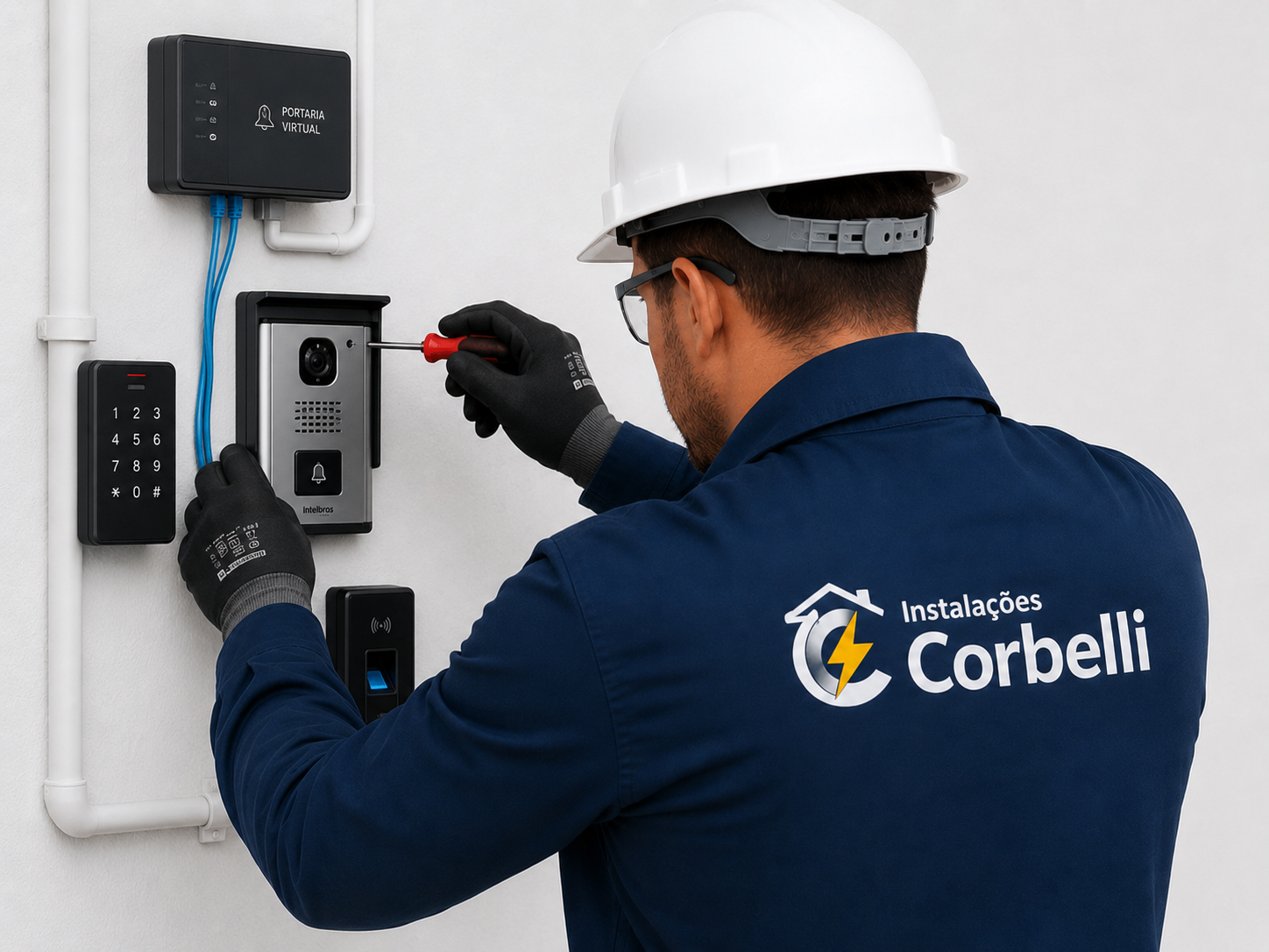 Eletricista trabalhando em quadro de distribuição